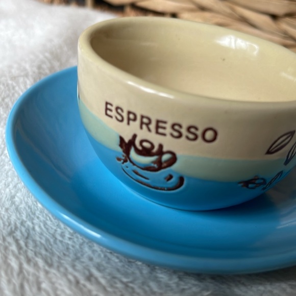 Espresso Cup and Saucer Blue and Tan Holds 2.67 ounces - Picture 10 of 10